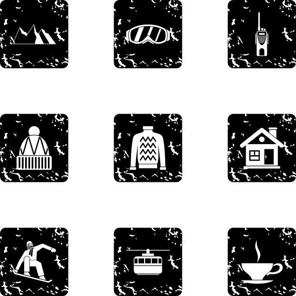 滑雪板图标设置垃圾摇滚风格图片下载