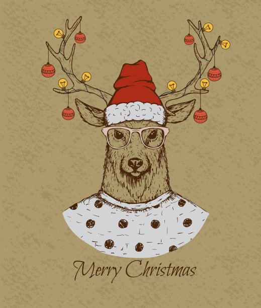 有鹿的老式贺卡图片下载