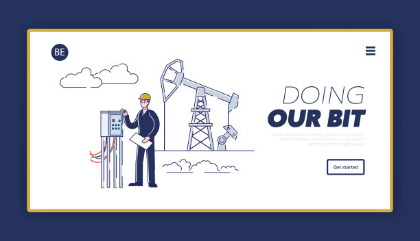 石油开采网站登陆页面。石油和钻机上的工人工作。操作员通过油气运输控制面板进行管理。网页卡通线性轮廓平面风格。矢量图图片下载