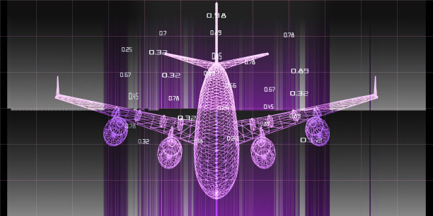 抽象的数字背景与三维网格飞机和模糊的线。线框网格平面工程概念与镜头效果。旅行,旅游,交通工具。大数据。图片下载