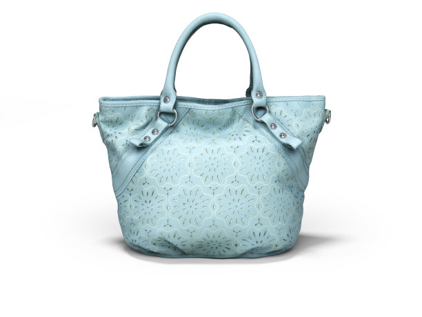 女人袋与短处理蓝色3D渲染在白色背景与阴影图片下载