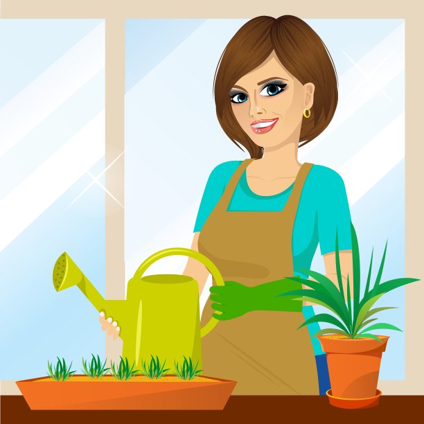 漂亮可爱的家庭主妇在阳台上图片下载