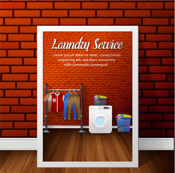 砖墙洗衣服务横幅设计图片下载