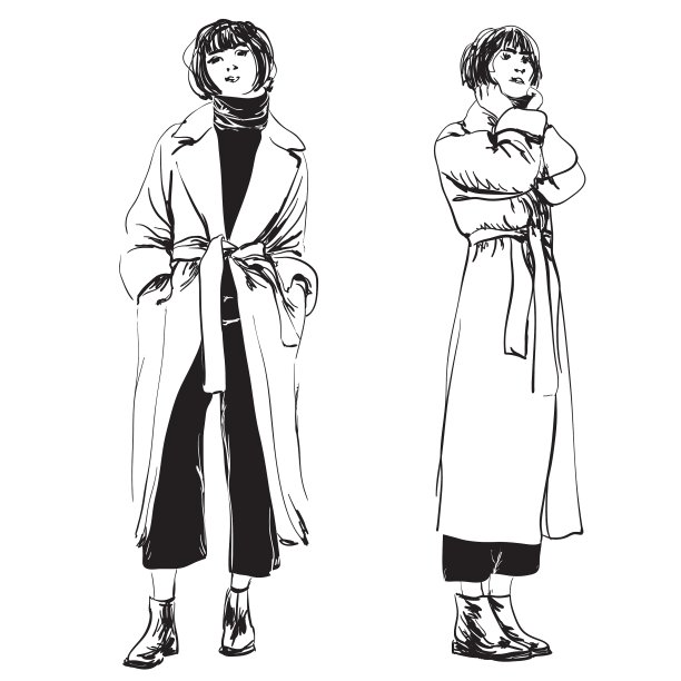 黑白时装女模素描图片下载