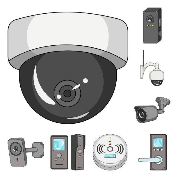 闭路电视和摄像机的孤立对象符号集图片下载