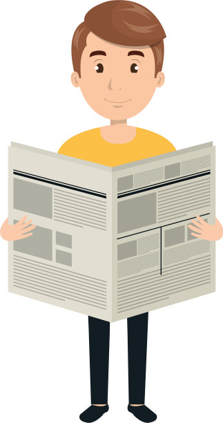 读报纸的年轻人化身图片下载