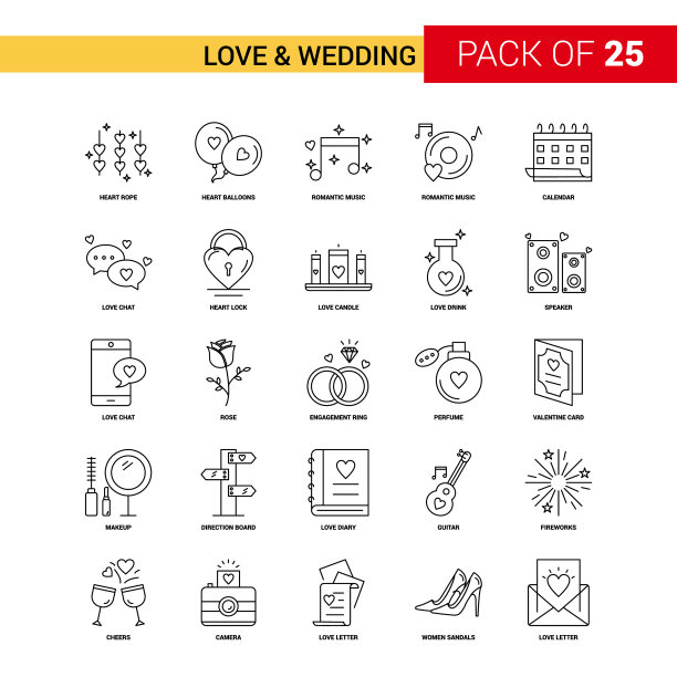 爱情和婚礼黑线标志- 25商业图片下载