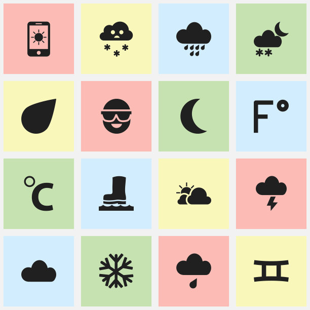 一组16可编辑的天气图标包括符号图片下载