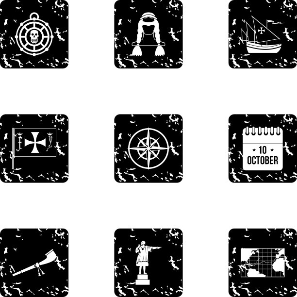 哥伦布日图标设置垃圾摇滚风格图片下载