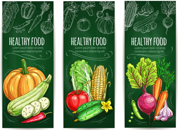 蔬菜健康食品粉笔素描banner合集图片下载