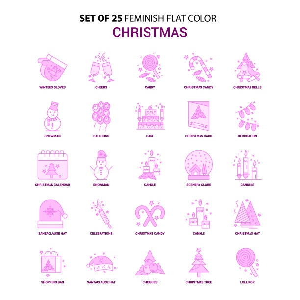 套装25女性圣诞节平颜色粉色图标图片下载