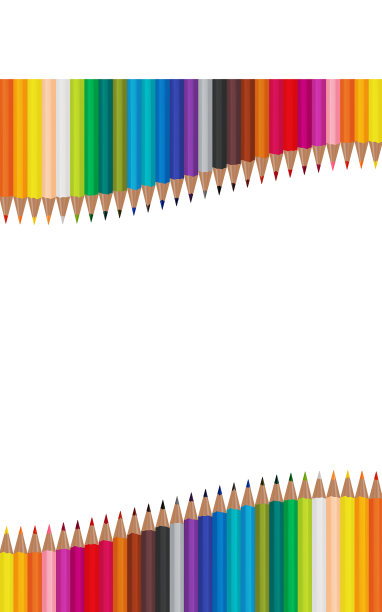 许多彩色铅笔波浪状排列在一张白色的纸上图片下载