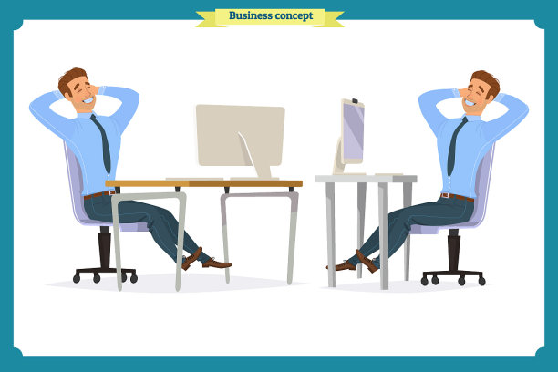 一名男性办公室职员在电脑前摆姿势图片下载