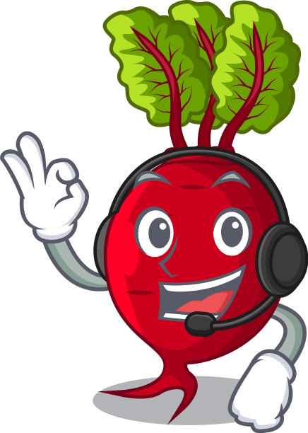 戴着耳机，整个甜菜根和绿色的叶子图片下载