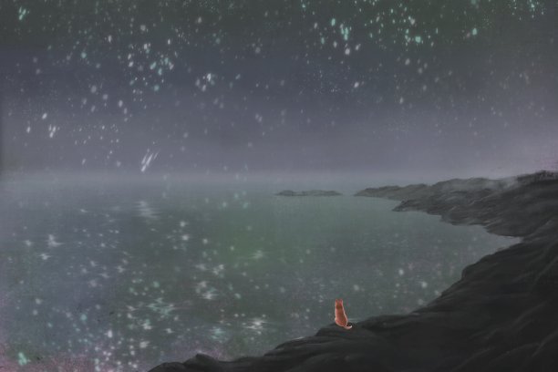 红狗独伴夜海素材图片