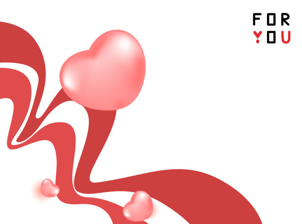 红白线上的心形体积。刻字。素材图片