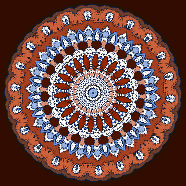 挂毯民族色彩丰富的矢量曼陀罗图案。装饰性纹理背景。部落图案的垃圾摇滚背景。绣花抽象花卉装饰品。刺绣纹理。曼荼罗(坛场)华丽的设计图片下载