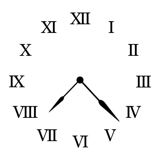 带有罗马黑色数字的挂钟，没有边框和边缘，背景是白色。矢量插图。股票的照片。图片下载