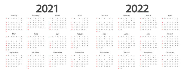 日历2021年，日历2022设计模板周开始周日。图片下载
