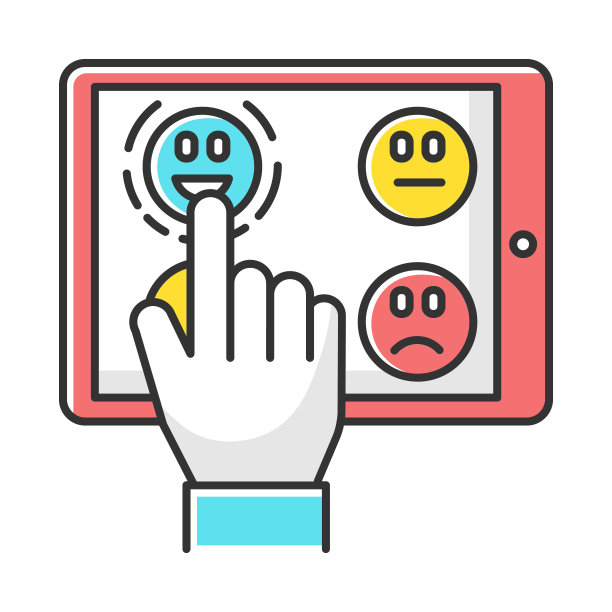 在线调查颜色图标。分享反馈。选择积极和消极的选择。在平板显示器上手动挑选表情符号。匿名调查。客户满意度水平。孤立的矢量图图片下载