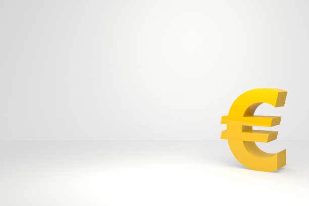 3D黄色欧元符号和白色背景股票照片图片下载