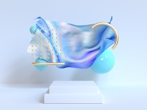 白色场景织物旗帜金属全息图悬浮步骤讲台3d渲染图片下载