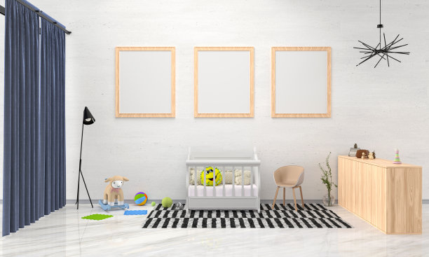 婴儿房现代风格的家庭3d渲染图片下载