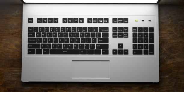 笔记本键盘俯视图，木制背景，3d插图图片下载