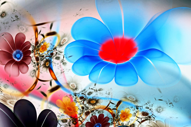 抽象的分形三维花在一个光的背景。彩色图像分形图片下载