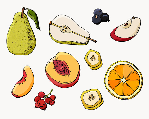 设置有颜色的浆果和水果孤立的白色图片下载