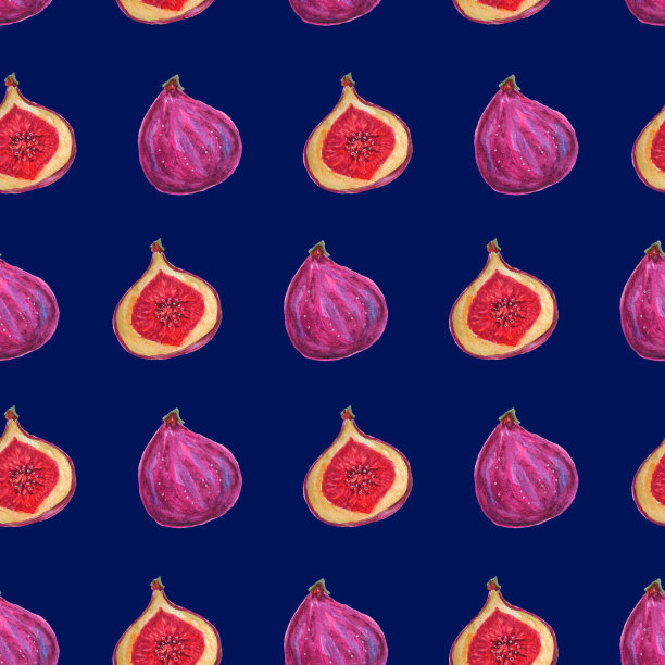 植物无缝格局与无花果。水彩插图。图片下载
