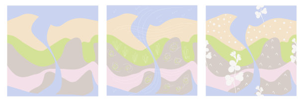 三套抽象的现代无缝图案。不同的形状和线条。现代拼接插图矢量。每个模板都是独立的图片下载