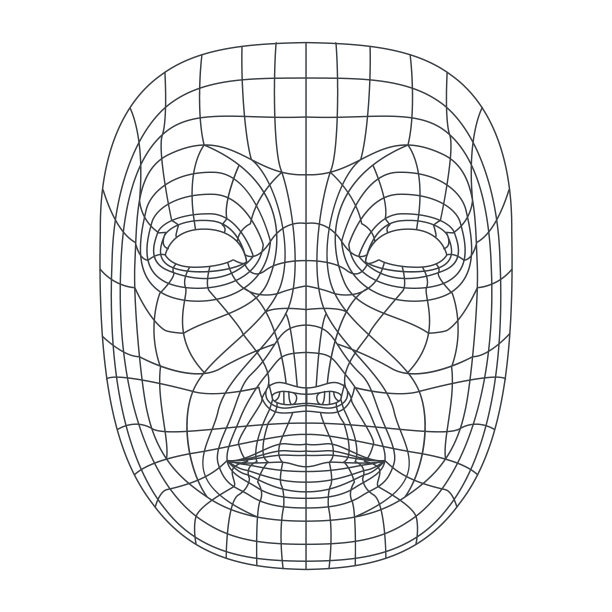 孤立的白色人脸网格三维建模识别头部扫描矢量插图图片下载