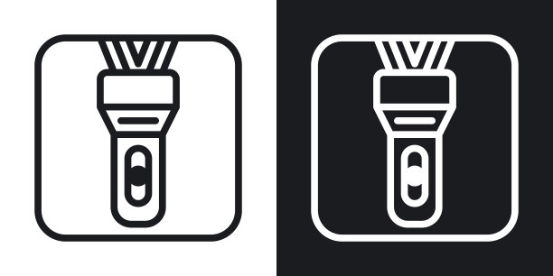 LED手电筒应用程序图标智能手机，平板电脑，笔记本电脑或其他智能设备与移动界面。极简的双色调版本的黑色和白色的背景图片下载