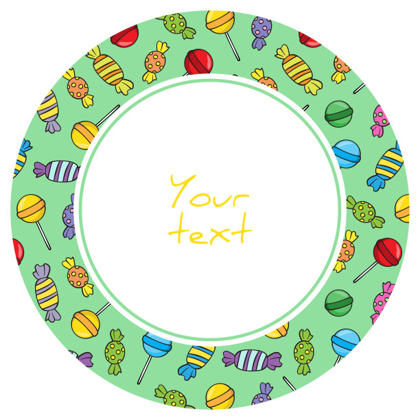 圆框糖果和棒棒糖在绿色的背景。图片下载