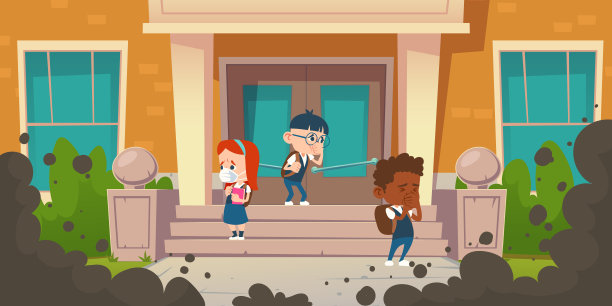 孩子们因为学校门口的空气污染而咳嗽图片下载