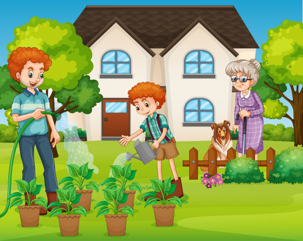 一家人在房子前面图片下载