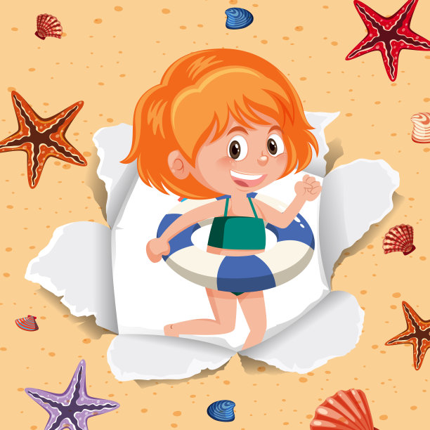 背景模板设计与快乐的女孩在海滩上图片下载