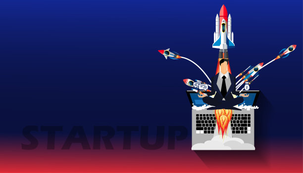 商人练习冥想和笔记本电脑-商业启动-创意现代的想法和概念插图。素材图片