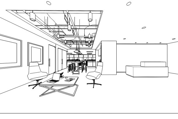 室内轮廓草图透视空间办公室图片下载