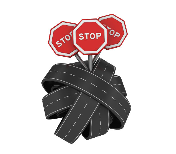 环形道路与停止道路标志- 3D渲染图片下载