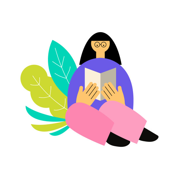 大自然中的女人读书矢量插图图片下载