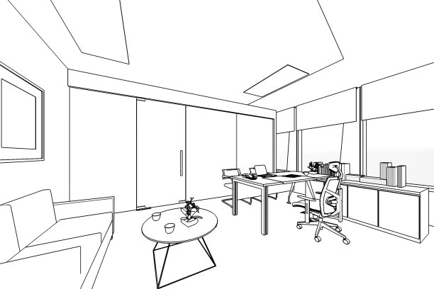 室内轮廓草图透视空间办公室图片下载