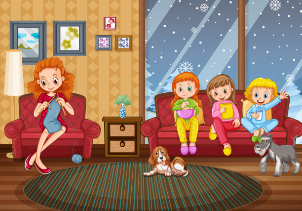 人们呆在家里和家人在一起的场景图片下载