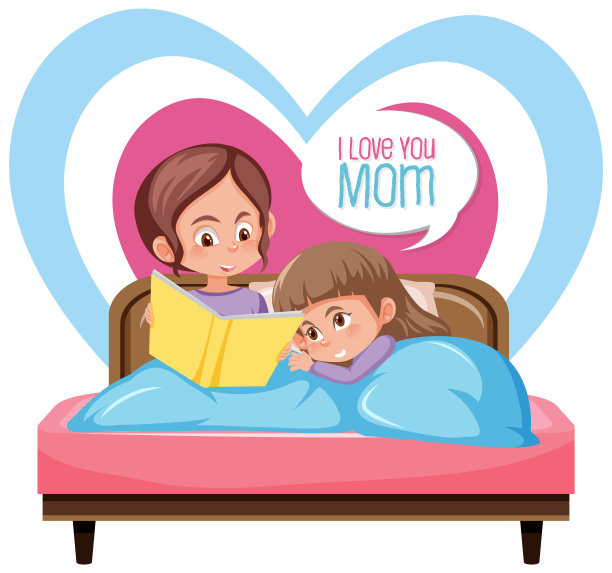 模板设计母亲节快乐，妈妈和孩子在床上图片下载
