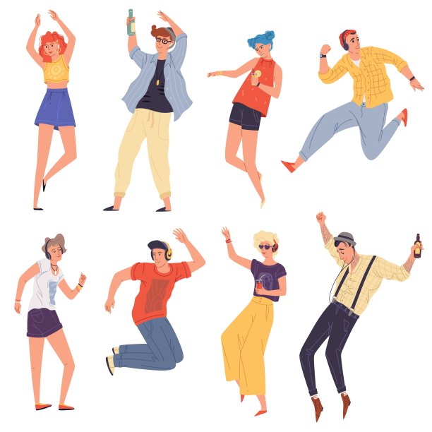 有创意的年轻人、舞者、戴着耳机跳舞、跳跃、有节奏地移动的学生。图片下载