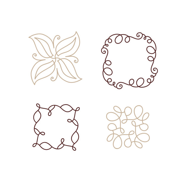 一套繁荣的单线矢量框架艺术装饰。手绘书法风格的复古装饰标志，邀请，婚礼，礼物，照片，字母。花简单的卡片图片下载