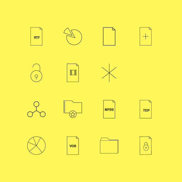 文件和文件夹线性图标设置简单的大纲图片下载