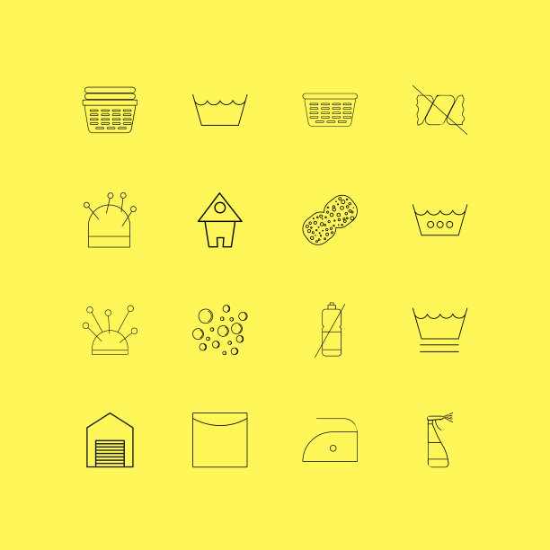 洗衣线性图标设置简单的轮廓图标图片下载