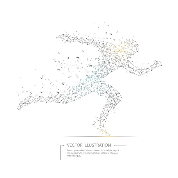 数字绘制跑步人低聚线框图片下载